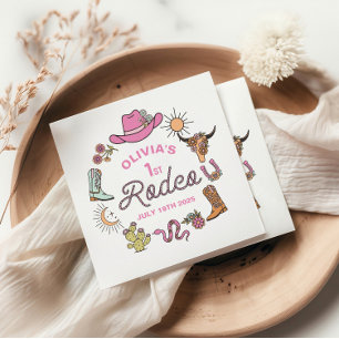 Erstes Rodeo Pink Western Cowboy 1. Geburtstag Serviette