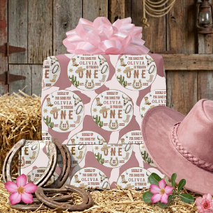 Erstes Rodeo Pink Western Cowgirl 1. Geburtstag Geschenkpapier