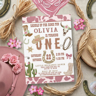 Erstes Rodeo Pinke Western-Cowgirl 1. Geburtstag Einladung
