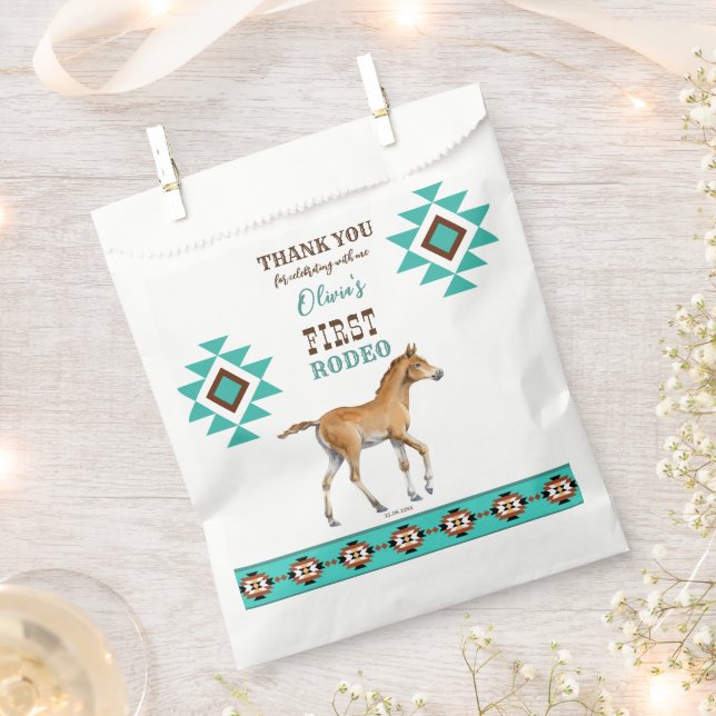 Erstes Rodeo südwestliches türkisfarbenes Pferd Geschenktütchen (Ausgeschnitten)