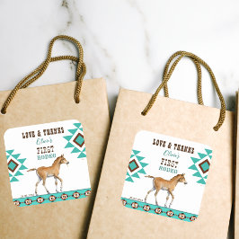 Erstes Rodeo südwestliches türkisfarbenes Pferd Quadratischer Aufkleber