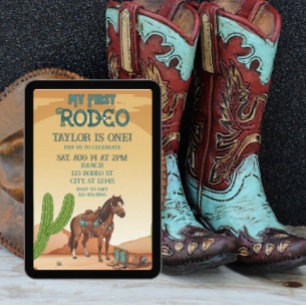 Erstes Rodeo, Türkis, Pferd, 1. Geburtstag Einladung