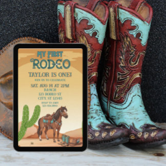 Erstes Rodeo, Türkis, Pferd, 1. Geburtstag Einladung
