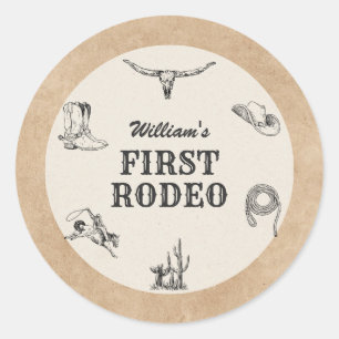 Erstes Rodeo Vintage Neutral Cowboy 1. Geburtstag Runder Aufkleber