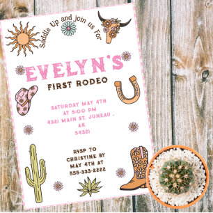 Erstes Rodeo Western Cowboy Boho Geburtstag Magneteinladung