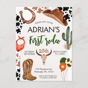Erstes Rodeo Western Cowboy Erste Geburtstag Postkarte