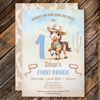 Erstes Rodeo Western Cowboy Pferd 1. Geburtstag Einladung