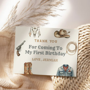 Erstes Rodeo Wild West Cowboy Blau Geburtstag Dankeskarte