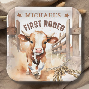 Erstes RODEO Wilder Westen Bull Cowboy 1. Geburt Pappteller
