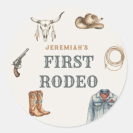 Erstes Rodeo Wilder Westen Cowboy Blau Geburtstag Runder Aufkleber