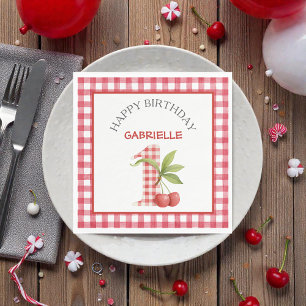 Erstes rotes Gingham-Geburtstagsfeier für Babys Serviette
