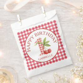 Erstes rotes Gingham-Geburtstagsfest für Babys mit Geschenktütchen