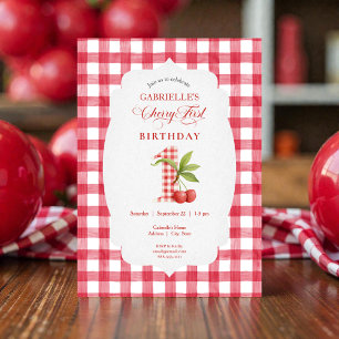Erstes rotes Gingham-Geburtstagsfest für das Baby Einladung