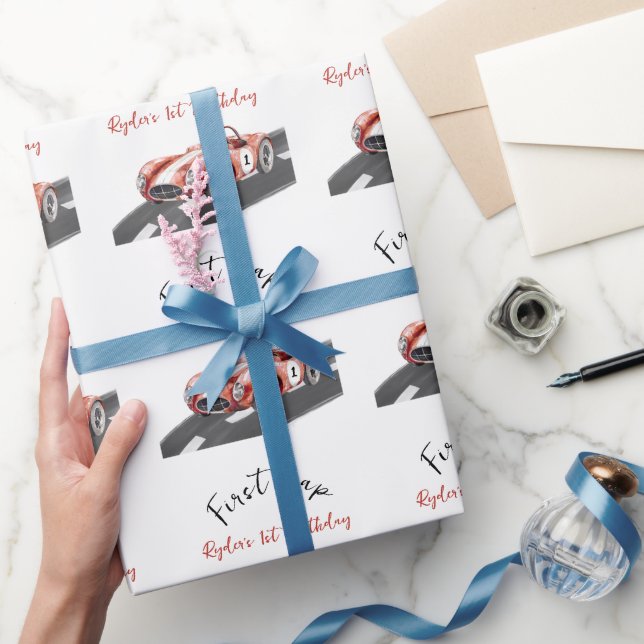 Erstes Runde Rennwagen 1. Geburtstag  Geschenkpapier (Schenken)