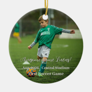 Erstes Spiel Sport Weihnachten Familienfoto Keramik Ornament