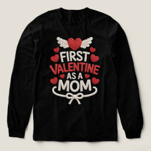 Erstes Valentinstag als Mama Faux-Stickerei Beklei Tri-Blend Shirt