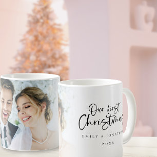 Erstes Verheiratetes Foto für Weihnachtsnamen Kaffeetasse