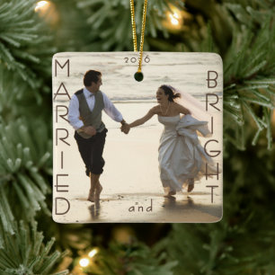 Erstes verheiratetes Weihnachtsfoto-Andenken Keramikornament
