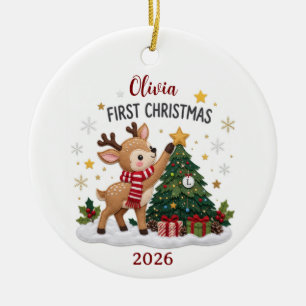Erstes Weihnachten 2026 Rentier-Andenken-Geschenk Keramik Ornament