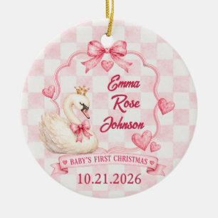 Erstes Weihnachten 2026 Rosa Schleife Schwan Name Keramik Ornament