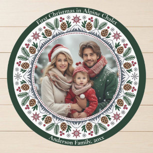 Erstes Weihnachten Alpen Chalets Familienfoto Nord Runder Aufkleber