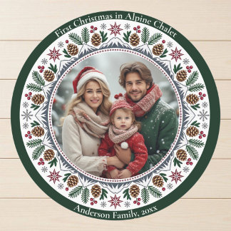 Erstes Weihnachten Alpen Chalets Familienfoto Nord Runder Aufkleber