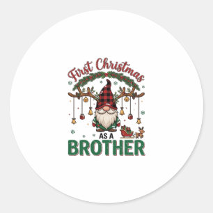 Erstes Weihnachten als Bruder Gnom Renntier Schlit Runder Aufkleber
