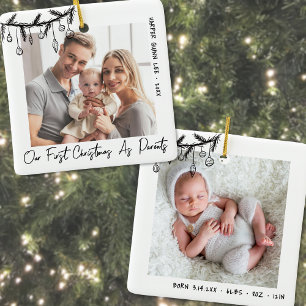 Erstes Weihnachten als Eltern Baby-Foto Keramikornament