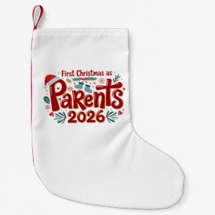 Erstes Weihnachten als Eltern Familie Feiertag Xma Kleiner Weihnachtsstrumpf