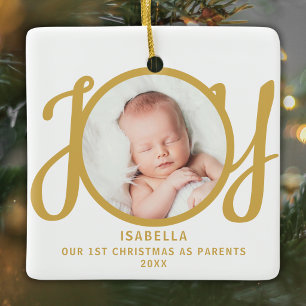 Erstes Weihnachten als Eltern Foto Goldschrift Keramikornament