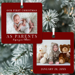 Erstes Weihnachten als Eltern rotes Baby-Foto Ornament Aus Metall