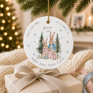Erstes Weihnachten als Familie mit fünf Hasen Keramik Ornament
