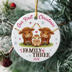 Erstes Weihnachten als Familie von drei Longhorn-K Keramik Ornament