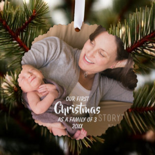 Erstes Weihnachten als Familie zu dritt Ornament Karte