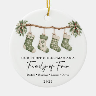 Erstes Weihnachten als Familie zu Viert Keramik Ornament