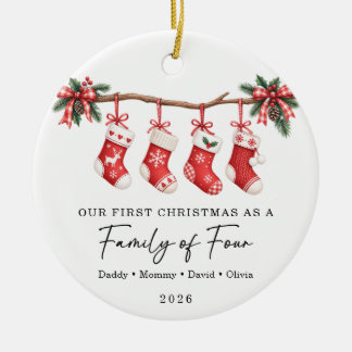 Erstes Weihnachten als Familie zu Viert Keramik Ornament