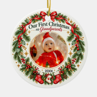 Erstes Weihnachten als Großeltern Baby-Foto Keramik Ornament