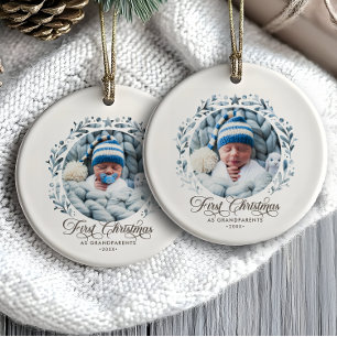 Erstes Weihnachten als Großeltern Cutout 2-Fotos Keramik Ornament
