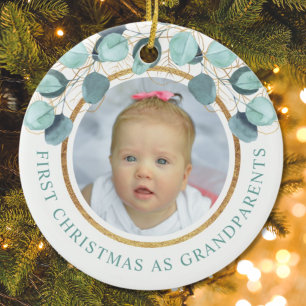 Erstes Weihnachten als Großeltern Eukalyptus Foto  Keramik Ornament