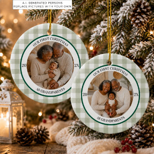 Erstes Weihnachten als Großeltern Foto Sage Gingha Keramik Ornament