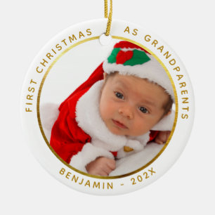 Erstes Weihnachten als Großeltern Gold Baby Foto Keramik Ornament