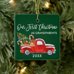 Erstes Weihnachten als Großeltern Lastwagen Baum G Keramikornament