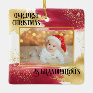 Erstes Weihnachten als Großeltern Rot und Gold Keramikornament