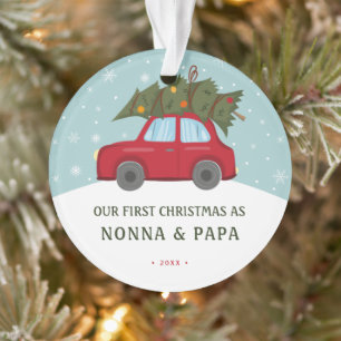 Erstes Weihnachten als Großeltern rotes Auto Foto Ornament