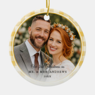 Erstes Weihnachten als Herr und Frau 2 Foto Gelb G Keramik Ornament