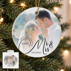 Erstes Weihnachten als Herr und Frau 2 Foto Schwar Keramik Ornament