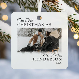 Erstes Weihnachten als Herr und Frau Foto Ornament Aus Metall