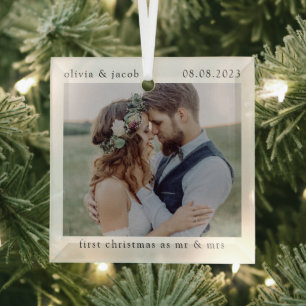 Erstes Weihnachten als Herr und Frau Hochzeitsfoto Ornament Aus Glas