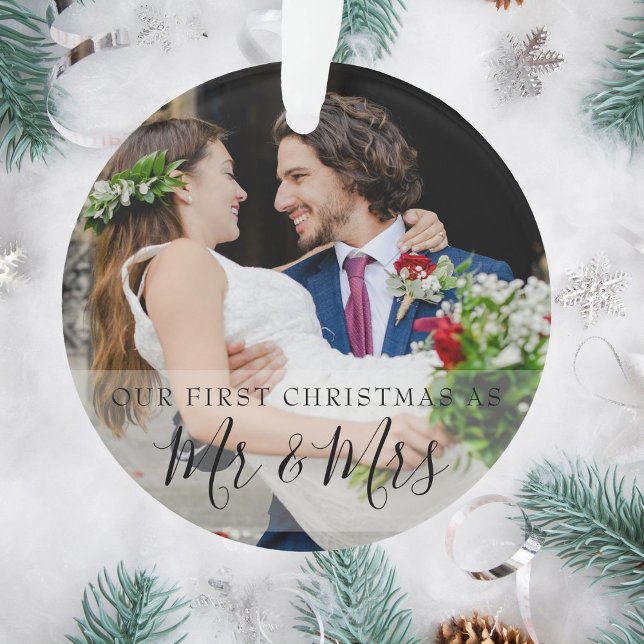Erstes Weihnachten als Herr und Frau Name 2 Fotos Ornament (Von Creator hochgeladen)