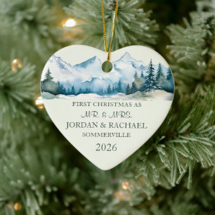 Erstes Weihnachten als Herr und Frau Personalisier Keramik Ornament